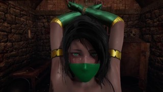 MK: Black polla hace lo que quiere con Futa Jade en la mazmorra de esclavitud hasta el orgasmo