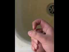 POV: Horny Teen after School with Uncut Dick Cums in Sink