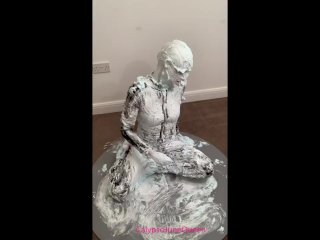 Milf in PVC Catsuit & Heels Covers Her Entire Body with Shaving_Foam Pies