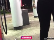 Preview 2 of MILF Sheery Braless in a crop top showing sexy underboob while pumping gas at the gas station