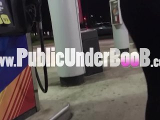 gas station, underboob, public nipple, mother