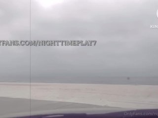 Ebony masturbating in car at beach