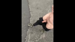 Risky-College guy bust a huge cum in the parking lot