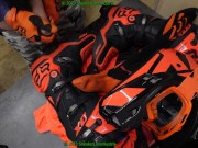 Preview 1 of huge cumshot over my orange fox mx gear (boots, socks, gloves, helmet)