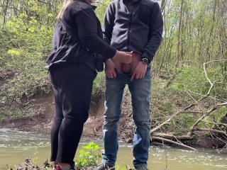 Lustful mother-in-law knows a lot about jerking off in nature