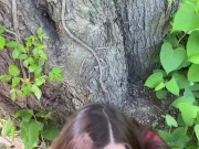 Preview 3 of IN THE WOODS getting bent over and fucked next to a tree by my boyfriend | Creampie ending