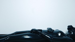 Rubber Suit Playing With Body On Yoga Mat Masturbation With Electric Massager