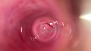 Camera deep inside Mia's teen creamy pussy, Transparent dildo fuck