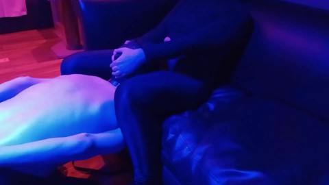 Pawg mistress makes his twink slave lick her pussy and let hime taste it a little bit