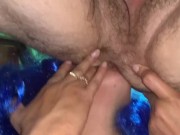 Preview 6 of blue slut sucks my ass and fingers me while she is in the bathroom pissing