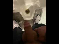 Date night piss in full public restroom moaning naughty piss making mess pee in floor
