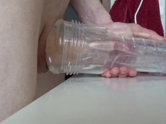 Fucking Both my Fleshlights Starting with Fleshlight Vibro Finishing in Clear Fleshlight - Side View