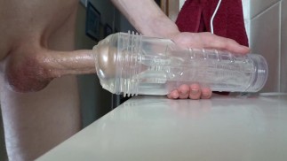 Fucking Both my Fleshlights Starting with Fleshlight Vibro Finishing in Clear Fleshlight - Side View