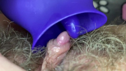 Extreme closeup big clit licking toy orgasm hairy pussy