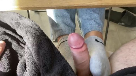 Milked 🥛💦 his cock in my SWEATY sock OUTSIDE on the balcony