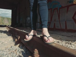 Foot Fetish Outside. Sexy Little SolesOn the Train_and in Nature