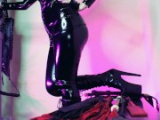 Preview 1 of Mistress Eva Latex Fetish Dominatrix Goddess Femdom PVC Vinyl Leggins Boots Toys Solo BDSM Big Ass