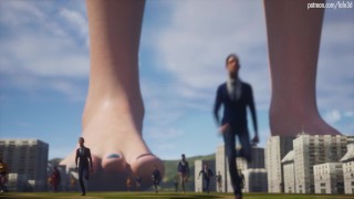 Walking On A Town Giantess In Animation