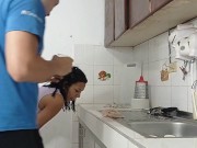 Preview 1 of STEPBROTHER FROM DIFFERENT FAMILY WERE FUCKING IN THE KITCHEN WHILE SHE WAS DOING THE DISHES