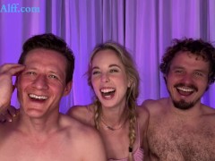 Petite blonde Millie Morgan gets tag teamed and a double facial