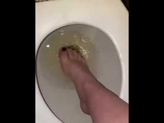 Perverted Bitch Wets Feet in her Piss in the Toilet