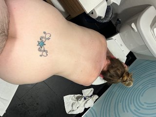 bathroom, standing doggystyle, female orgasm, blonde