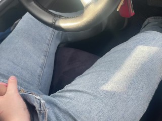 Fingering my Huge Cock in the Car on the go