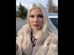 A blondie teen is smoking and spitting loogies and littering