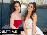 ADULT TIME - Stepsisters Aften Opal & Hazel Moore Finger Fuck Each Other During Camping Staycation