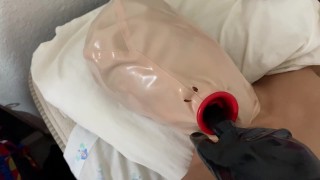 POV Wearing An Inflatable Buttplug And Fucking A Human Rubber In The Mouth