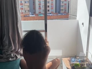 Crazy Venezuelan Sucks_and Rides Her Toy on the Balcony in_Front of Her Neighbors in_Medellin