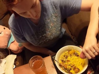 Screen Capture of Video Titled: Cute slut eats cum on her food