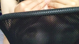Japanese woman masturbating nipples on the back of a chair ♥️