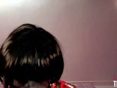 Naughty Jennifer pantyhose face roleplay, laughs with dildo in mouth