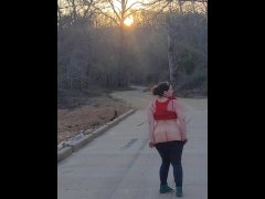 BBW flashing tits and ass on dirt road
