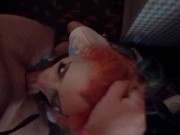 Preview 3 of Colored hair slut gags on my cock