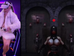 in VR game. Femdom sex slave in virtual reality