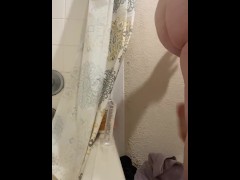 Riding dildo on side of the tub before my shower