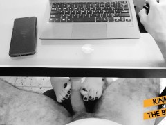 Helping daddy at work with my FEET under the Desk