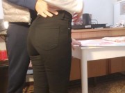 Preview 1 of amateur teen caw girl blowjob in ankle boots black jeans socks hard fuck on the table big cock pt1