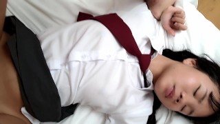 18yo Asian schoolgirl gets fucked in her school uniform, she squirts when she cums - Baebi Hel