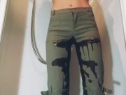 Preview 6 of pee in army leggings after work before cum