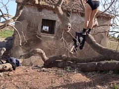 Climbing up tree naked