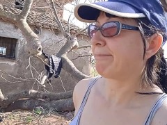 Leopard girl climbing up tree