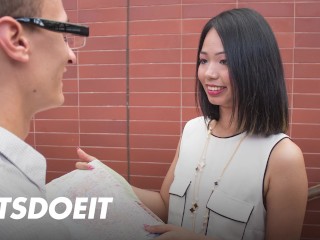 Asian Babe Jureka Del Mar Sucks Big Fat Foreign Cock then Rides it Good - LETSDOEIT