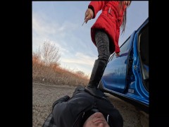 Trampling and Bootworship in outdoor