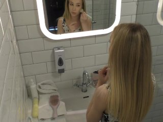 Dormitory Room Babe in a College prepares for a Night Out No Panties by showing her Tight Pussy