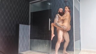 Several Shower Sprays And The Iron-Biker's Cumshot In My Face