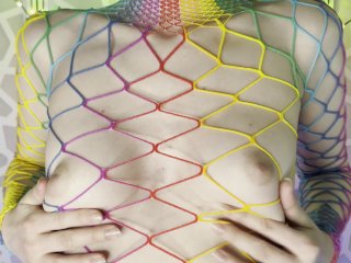 Lingerie Try On_Haul - Rainbow Net Bodysuit_with Large Cutout_Holes