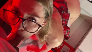 Double penetration and huge cumshot on step sister's face